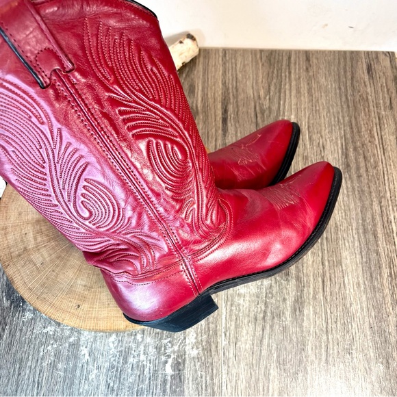 *Abilene Boots Ladies 11” Red Cowhide Pointed Toe Boot Size 10M - Picture 15 of 16